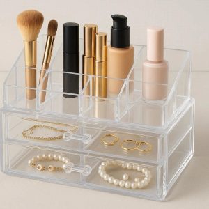 19 Acrylic Desktop Organizer with Clear Compartments for Cosmetics and Jewelry