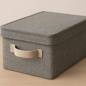 20 Fabric Desktop Storage Box with Lid and Handles for Home and Office