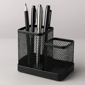 25 Modern Metal Pen Holder with 3 Compartments for Office and Home Use