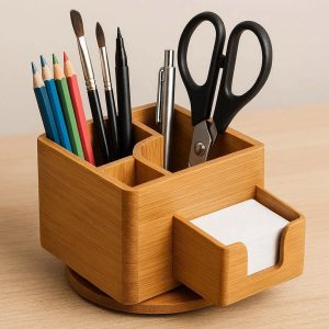 26 Bamboo Pen Holder with Rotating Design for Art Supplies and Stationery