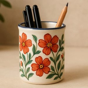 29 Ceramic Pen Holder with Hand Painted Floral Pattern for Home Decor